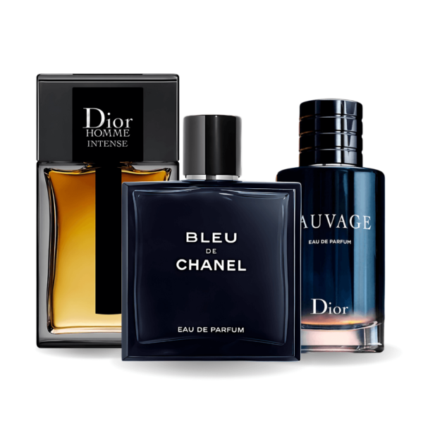 Set de 3 perfumes Sauvage Dior, Bleu de Chanel, Dior Homme Intense 100ml