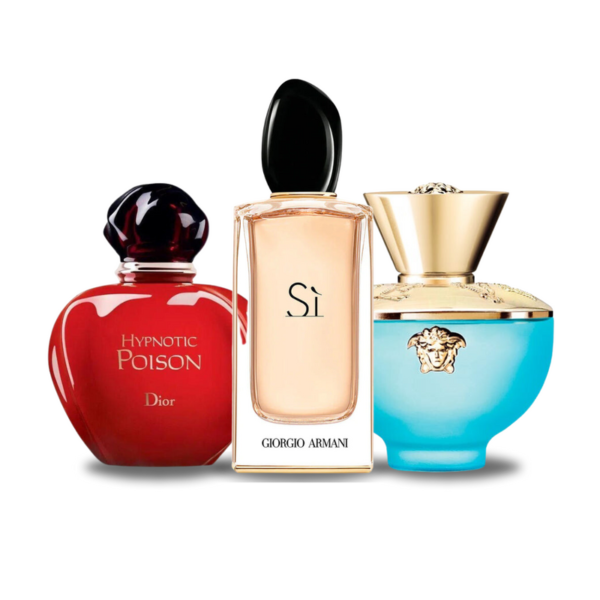 Set 3 Perfumes Hypnotic Poison Dior, Si Giorgio Armani e Dylan Turquoise Versace