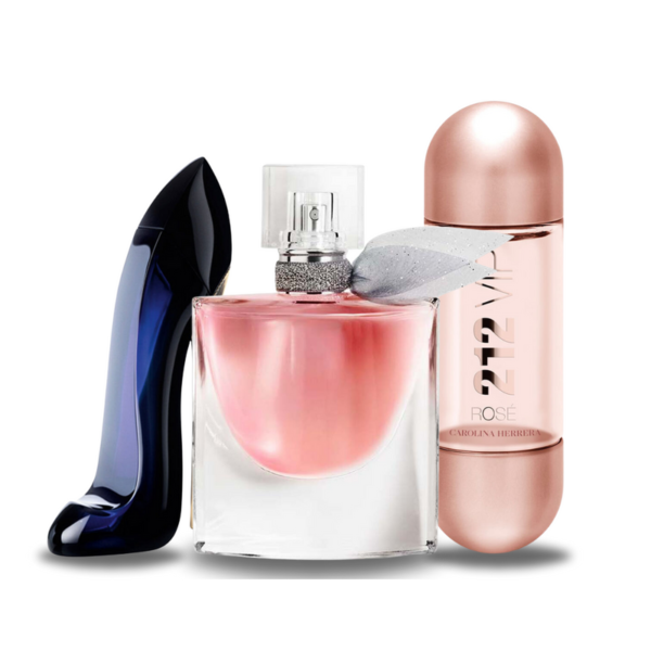 Set de 3 perfumes Good Girl, Lancôme La Vie Est Belle, 212 Vip Rosé 100ml